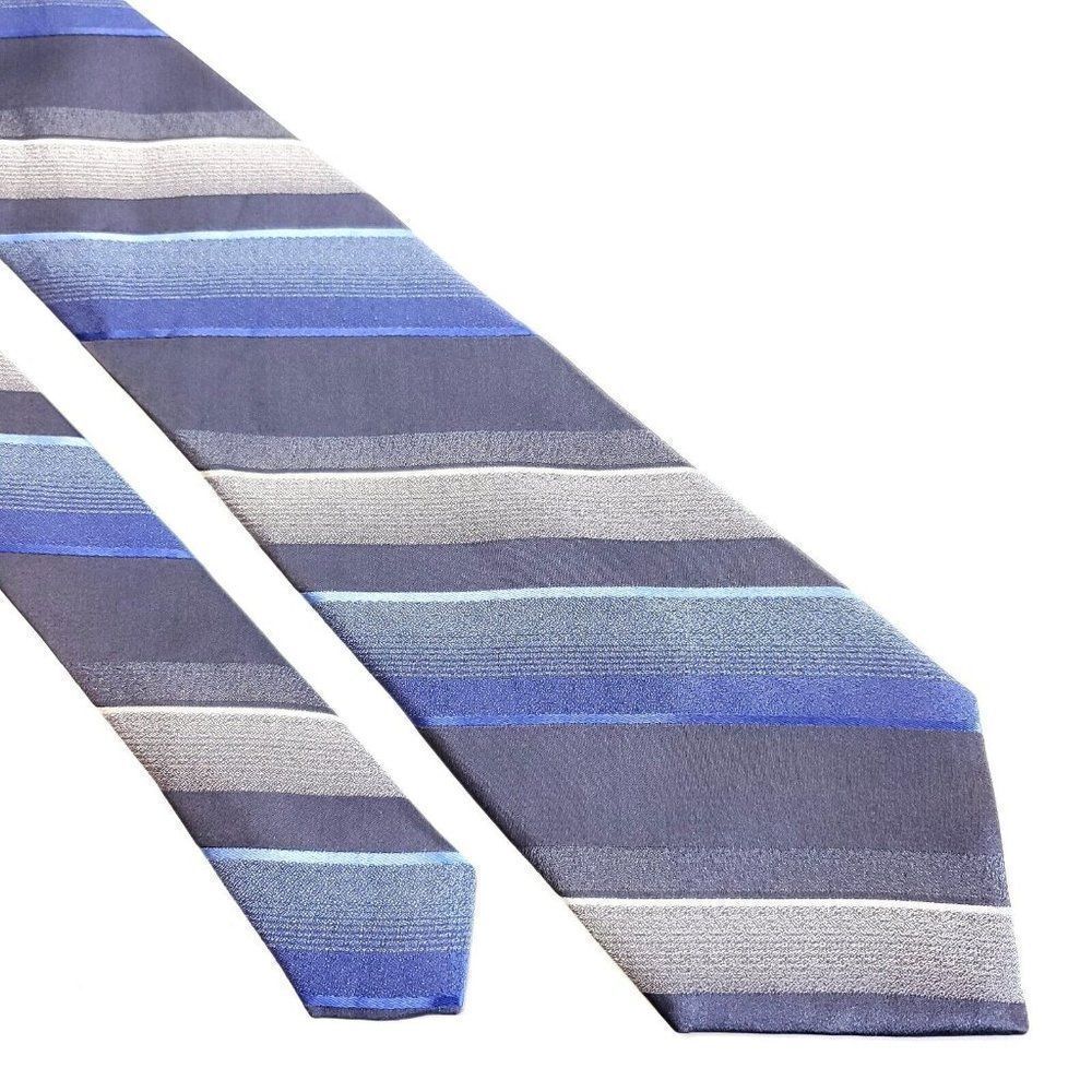 Van Heusen Blue Gray Striped‎ Woven Silk Tie